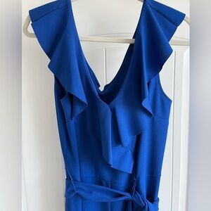 Bebe Cobalt Ruffle Tie Jumpsuit